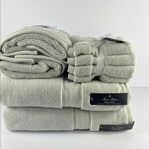 8 Pc Brooks Brothers Gray Bath Towel Set Premium Cotton Zero Twist Solucell NEW